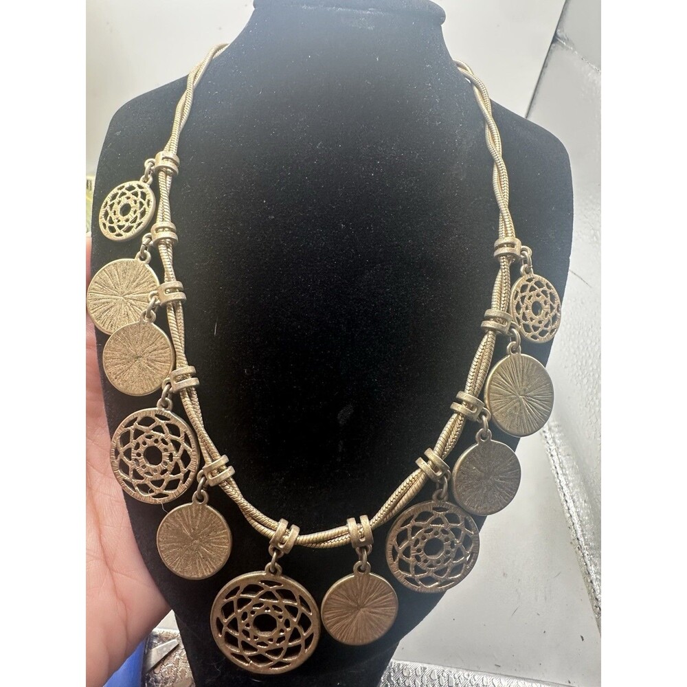 Axcess By Liz Claiborne Gold Tone Medallion Charm Statement Necklace